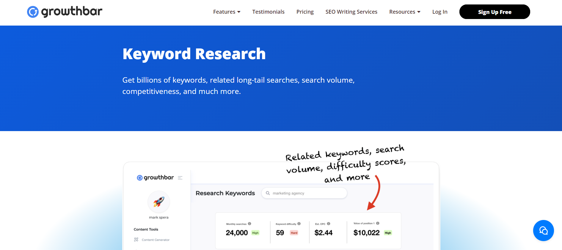 Growthbar Keyword Research Tool