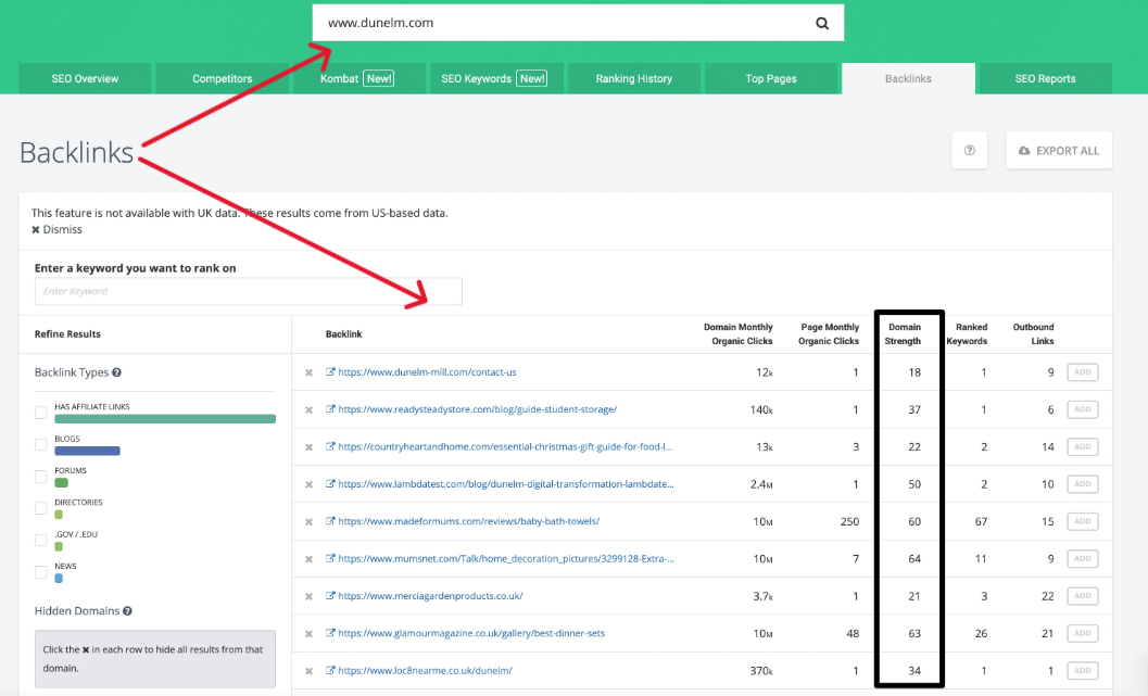 SpyFu backlinks analysis