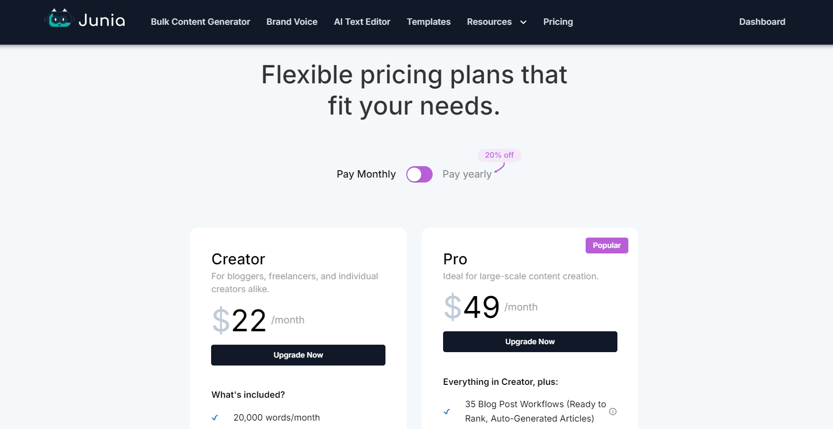 Junia AI Pricing Plans and Value Proposition